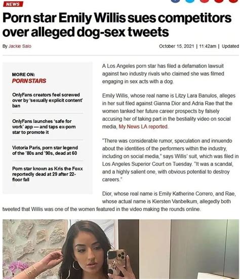 Porn star Emily Willis sues over alleged dog